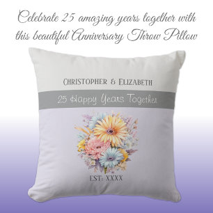 25th silver anniversary flowers purple throw pillow