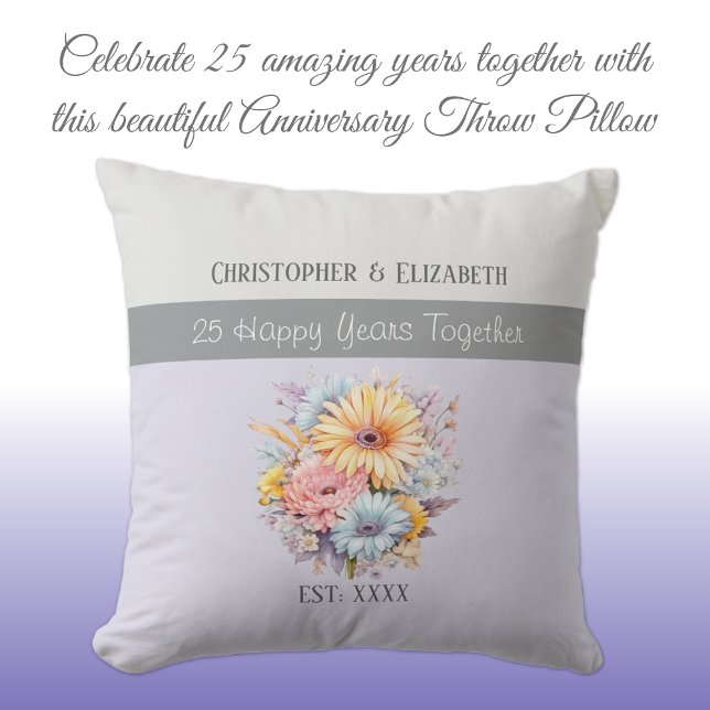 25th silver anniversary flowers purple throw pillow (Creator Uploaded)