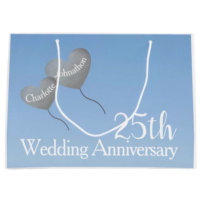25th Silver anniversary heart balloons in sky Large Gift Bag (Front)