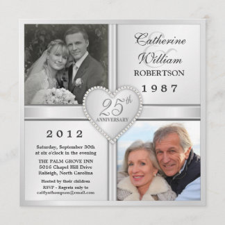 25th Silver Anniversary Heart Photo Invitations
