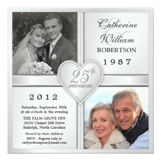 25th Silver Anniversary Heart Photo Invitations