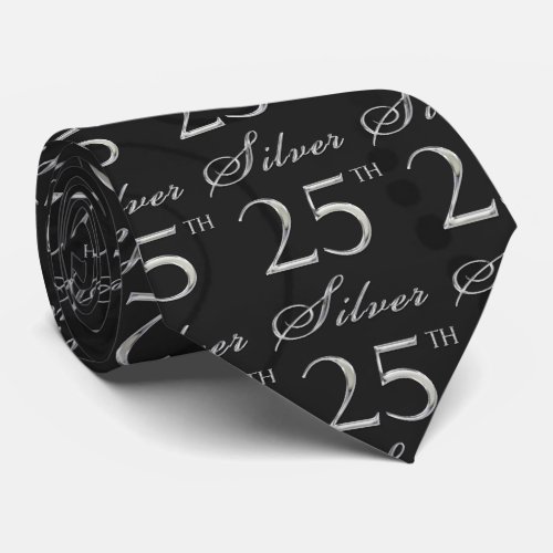 25th Silver Anniversary in Black Damask with Silve Neck Tie