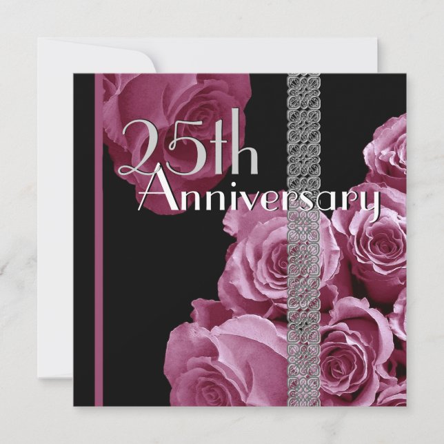 25th Silver Anniversary Invitation PINK Roses (Front)