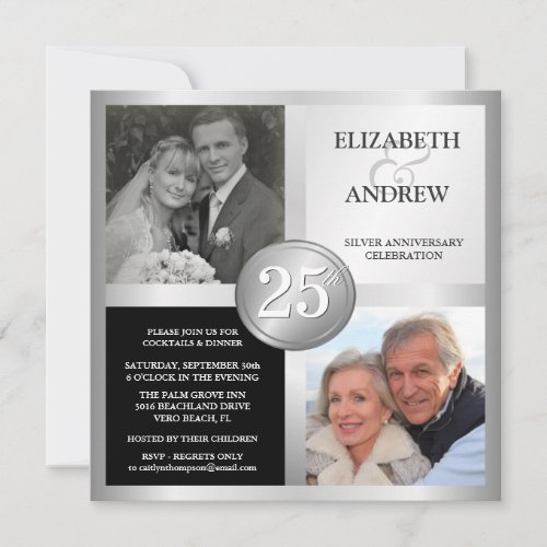 25th Silver Anniversary Invitations with 2 Photos