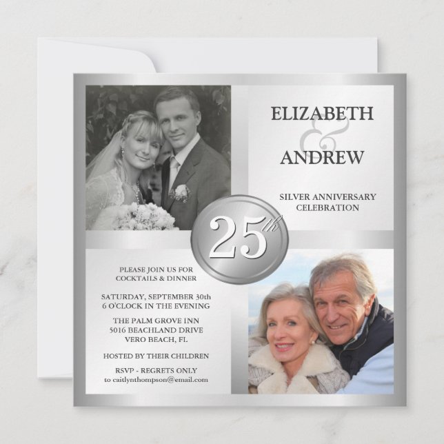 25th Silver Anniversary Invitations with 2 Photos (Front)