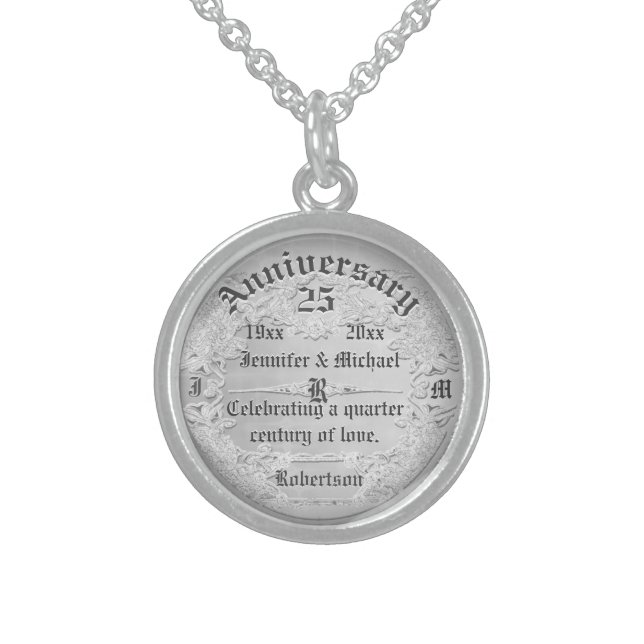 25th Silver Anniversary Monogram Sterling Silver Necklace (Front)