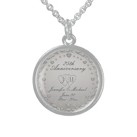 25th Silver Anniversary Monogram Sterling Silver Necklace