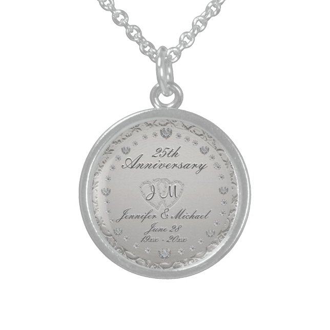 25th Silver Anniversary Monogram Sterling Silver Necklace (Front)