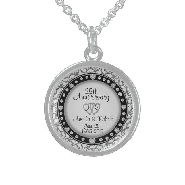 25th Silver Anniversary Monogram Sterling Silver Necklace (Front)