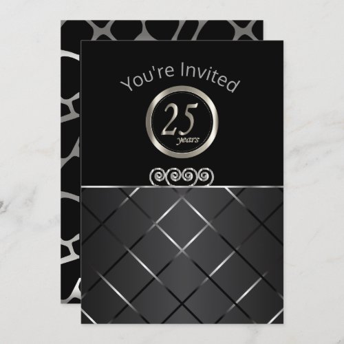 25th Silver Anniversary on Black Invitation