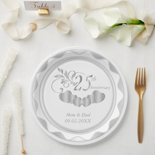 25th Silver Anniversary Paper Plates