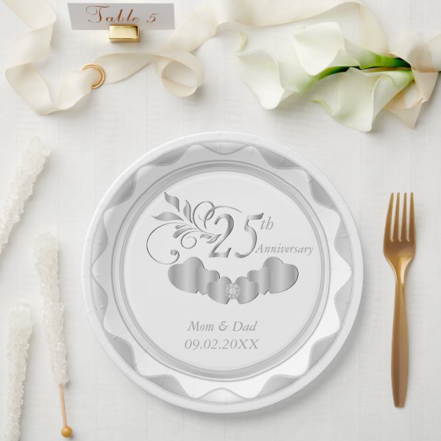 25th Silver Anniversary Paper Plates (Wedding)