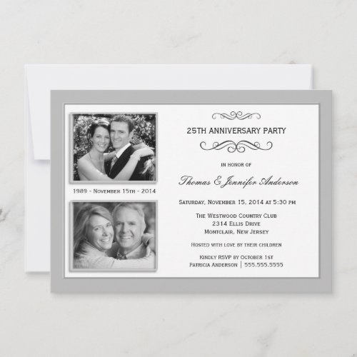 25th Silver Anniversary Past  Present Photo Invitation