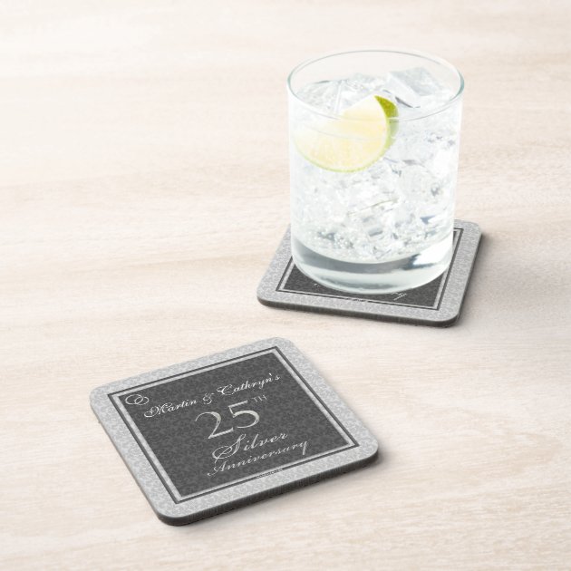 Set of 4 Personalised Glass Anniversary Coasters Space for Photos Silver Ruby 