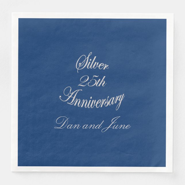 25th Silver Anniversary Personalized Paper Dinner Napkins (Front)