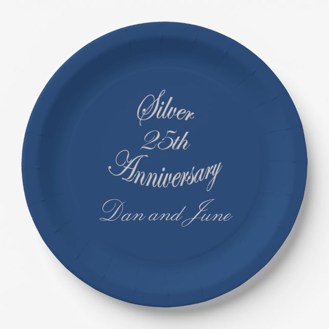 25th Silver Anniversary Personalized Paper Plates (Front)