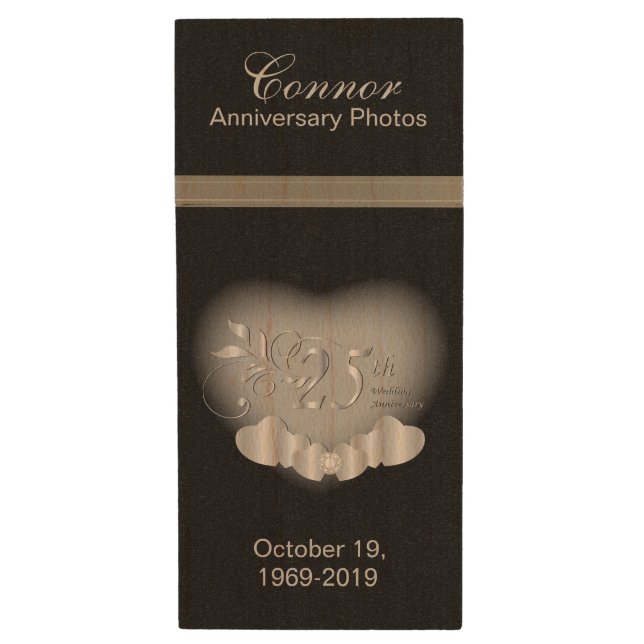 25th Silver Anniversary Photos Wood USB Flash Drive (Front Vertical)
