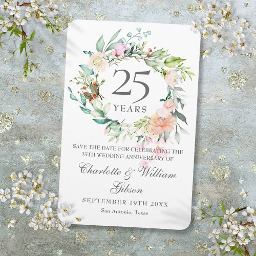 25th Silver Anniversary Roses Floral Save the Date Magnet