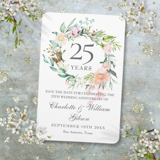 25th Silver Anniversary Roses Floral Save the Date Magnet (25th Silver Anniversary Roses Floral Save the Date Magnet)