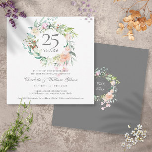25th Silver Anniversary Roses Greenery Garland Invitation