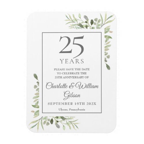 25th Silver Anniversary Save the Date Greenery  Magnet