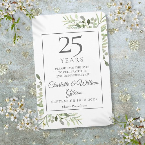 25th Silver Anniversary Save the Date Greenery  Magnet