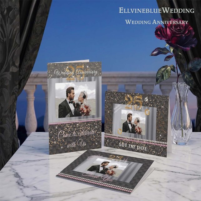 25th Silver Anniversary Save the Date | Photo Gold Invitation (Creator Uploaded)