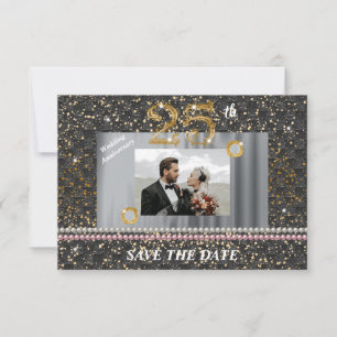 25th Silver Anniversary Save the Date   Photo Gold Invitation