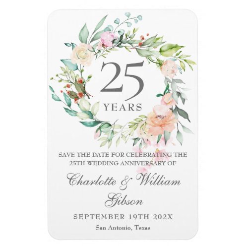 25th Silver Anniversary Save the Date Roses Magnet