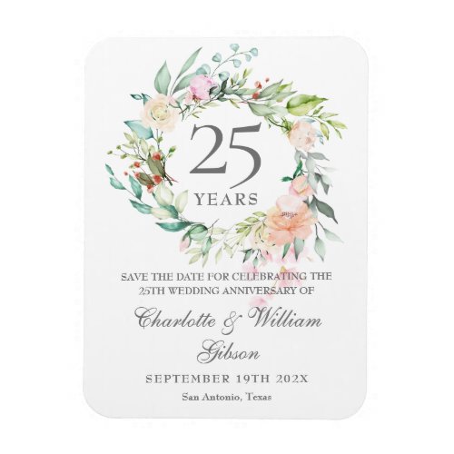 25th Silver Anniversary Save the Date Roses Magnet