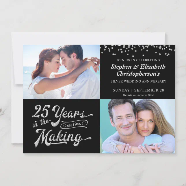 25th Silver Anniversary Then & Now Photos Confetti Invitation | Zazzle