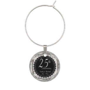 25th Silver Anniversary Wedding   DIY Name & Date Wine Glass Charm