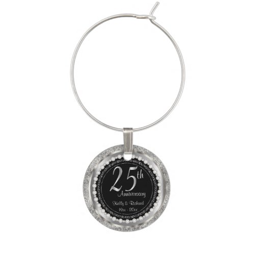 25th Silver Anniversary Wedding  DIY Name  Date Wine Glass Charm