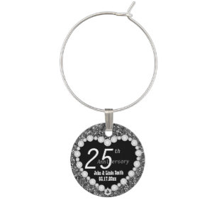 25th Silver Anniversary Wedding DIY Name & Date Wine Glass Charm