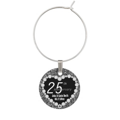 25th Silver Anniversary Wedding  DIY Name  Date Wine Glass Charm