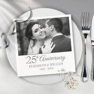25th Silver Anniversary Wedding Photo Elegant Napkins