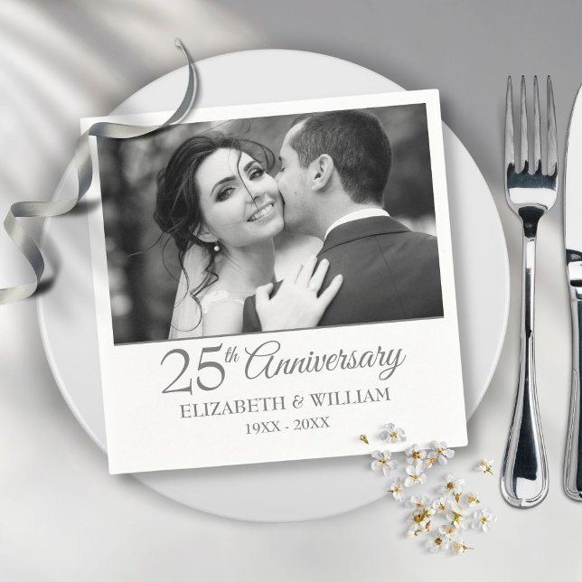 25th Silver Anniversary Wedding Photo Elegant Napkins (Creator Uploaded)