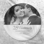 25th Silver Anniversary Wedding Photo Paper Plates<br><div class="desc">Personalise with your favourite wedding photo and special 25 years silver wedding anniversary details in chic silver typography. Designed by Thisisnotme©</div>