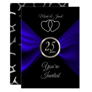 25th Silver Anniversary with Blue Satin Invitation