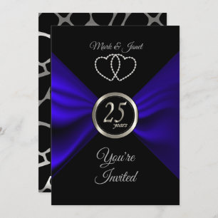 25th Silver Anniversary with Blue Satin Invitation
