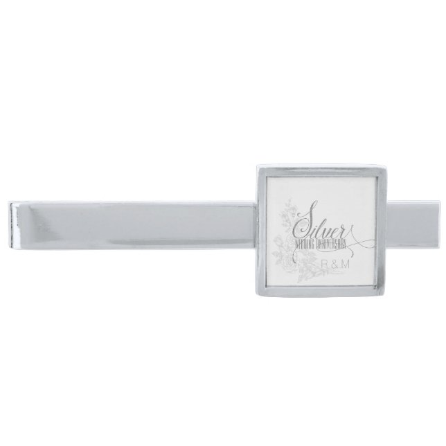 25th Silver Anniversary with Date and Initials Finish Tie Bar (Front)