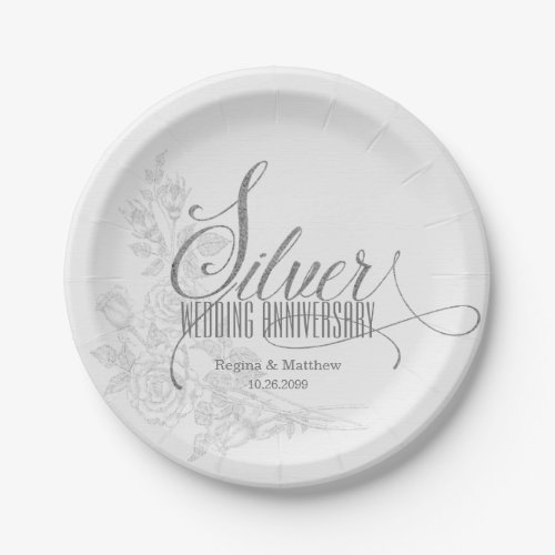 25th Silver Anniversary with Date and Name Paper Plates