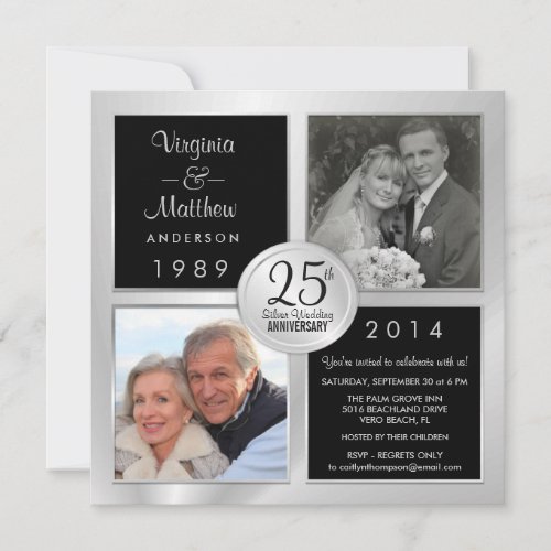 25th Silver Anniversary with Past &amp; Present Photos Custom Invitation