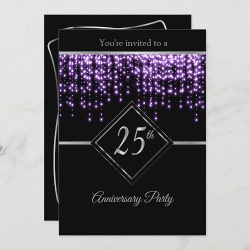 25th Silver Anniversary with Purple Starlights Invitation