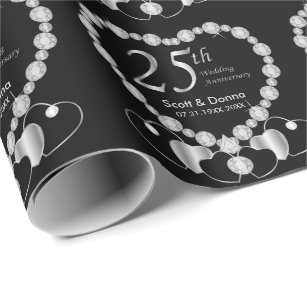 Personalised 25th Silver Wedding Anniversary Wrapping Paper ADD NAMES & DATE