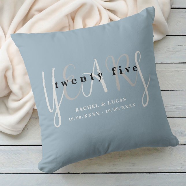 25th Silver Blue Wedding Anniversary Gift Throw Pillow (Creator Uploaded)