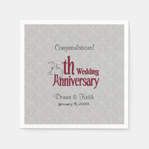 25th Silver - Burgundy Anniversary 2 - Customize Paper Napkins
