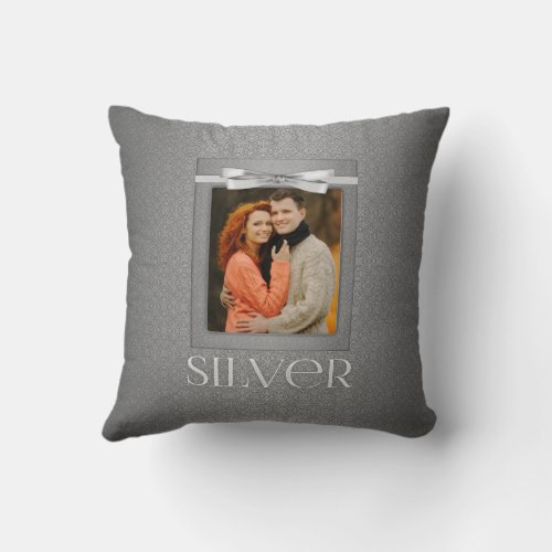 25th Silver Damask Wedding Annivsersary Photo Throw Pillow