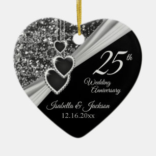 25th Silver Glitter Anniversary Ceramic Ornament