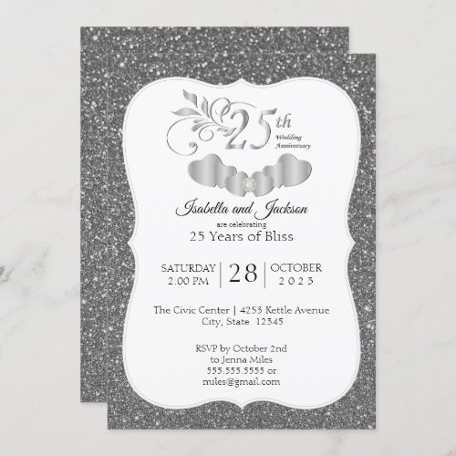 25th Silver Glitter Anniversary Invitation